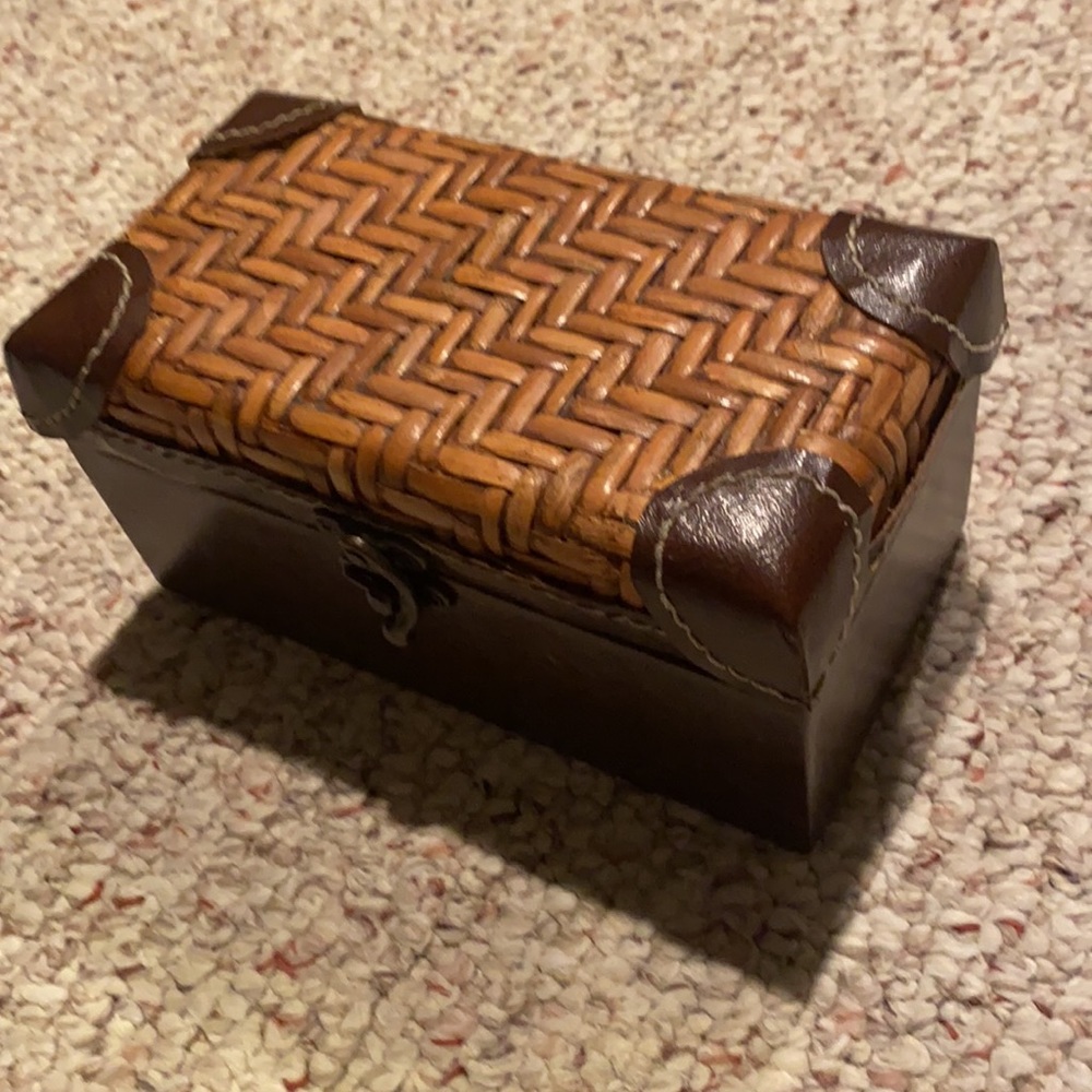 Vintage Leather and Wicker Jewelry Box